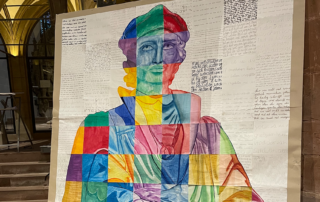 Bunte Collage zu Johannes Reuchlin in der Schloßkirche Sankt Michael